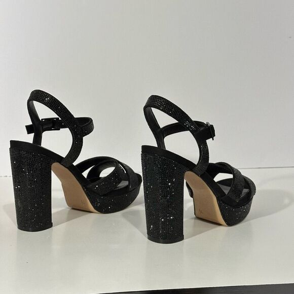 Maripe Leilani Open Toe Ankle Strap Rhinestone Platform Sandals Black | Size 7.5 - Picture 9 of 15